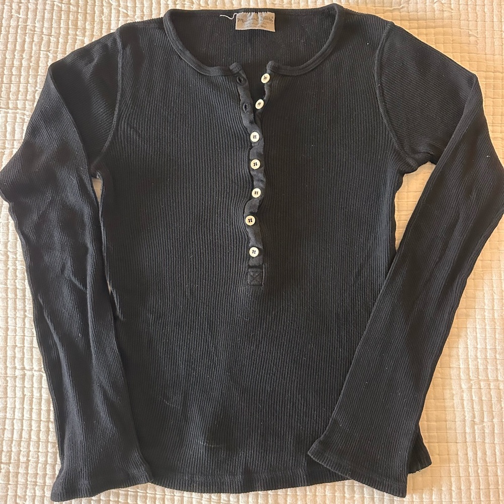 Michael Stars/Free People Black Ribbed Henley
